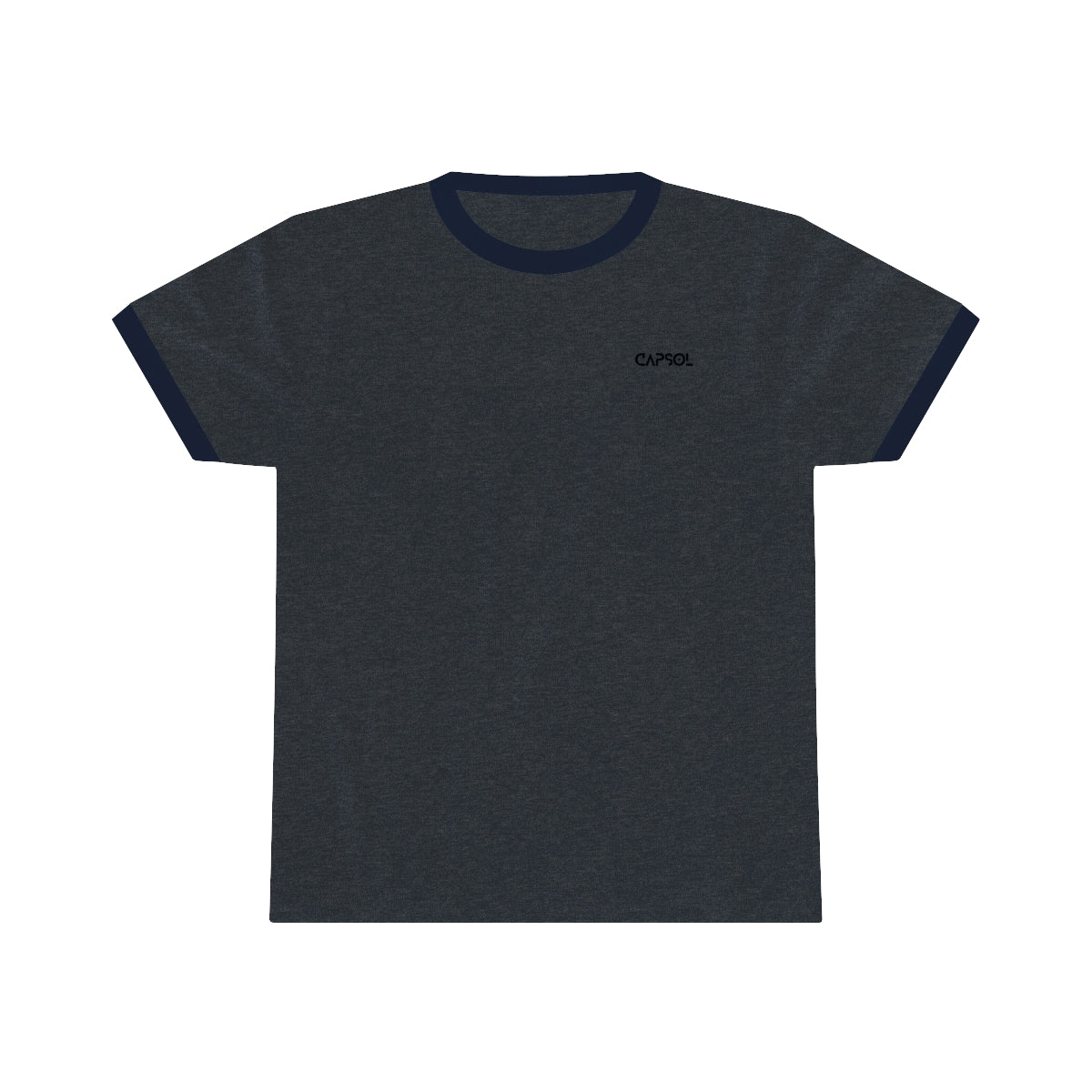 CapSol (front left) - black text - Unisex Ringer Tee