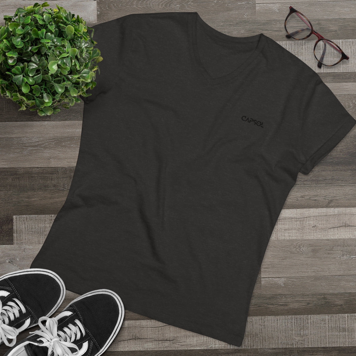 CapSol (front left) - black text - Men’s Presenter V-neck