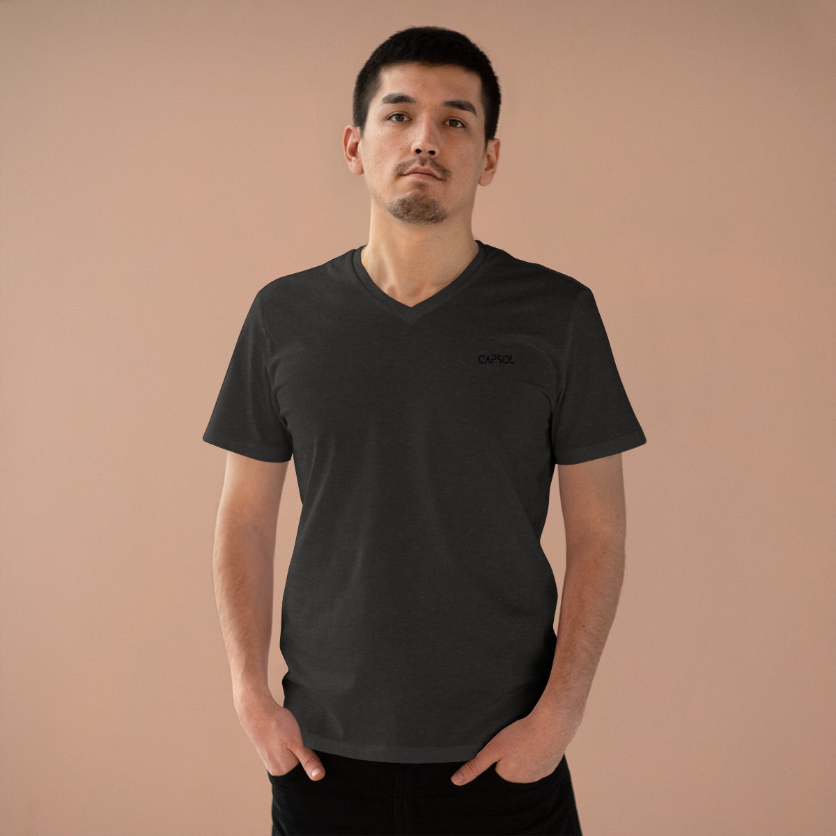 CapSol (front left) - black text - Men’s Presenter V-neck