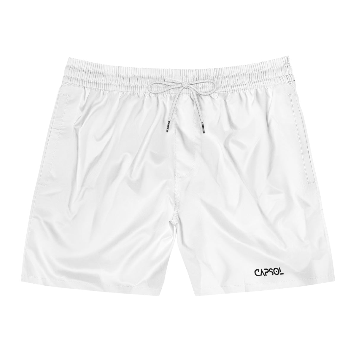 White - black text - b/w string - Mid-Length Swim Shorts