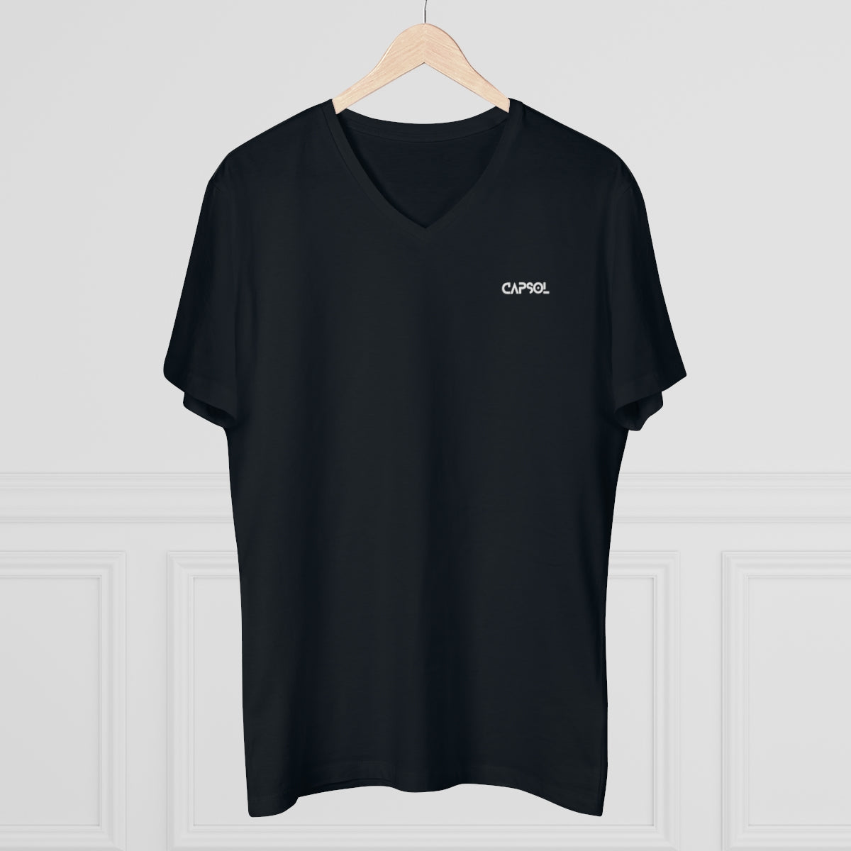 CapSol (front left) - black text - Men’s Presenter V-neck