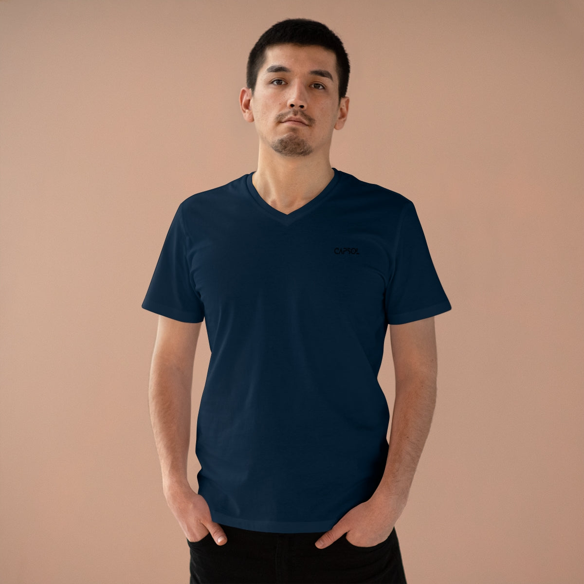CapSol (front left) - black text - Men’s Presenter V-neck