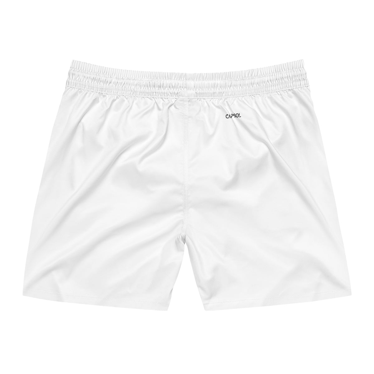 White - black text - b/w string - Mid-Length Swim Shorts