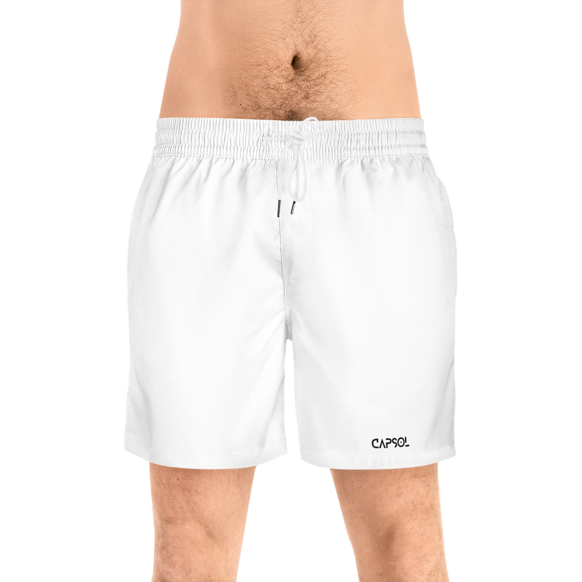 White - black text - b/w string - Mid-Length Swim Shorts
