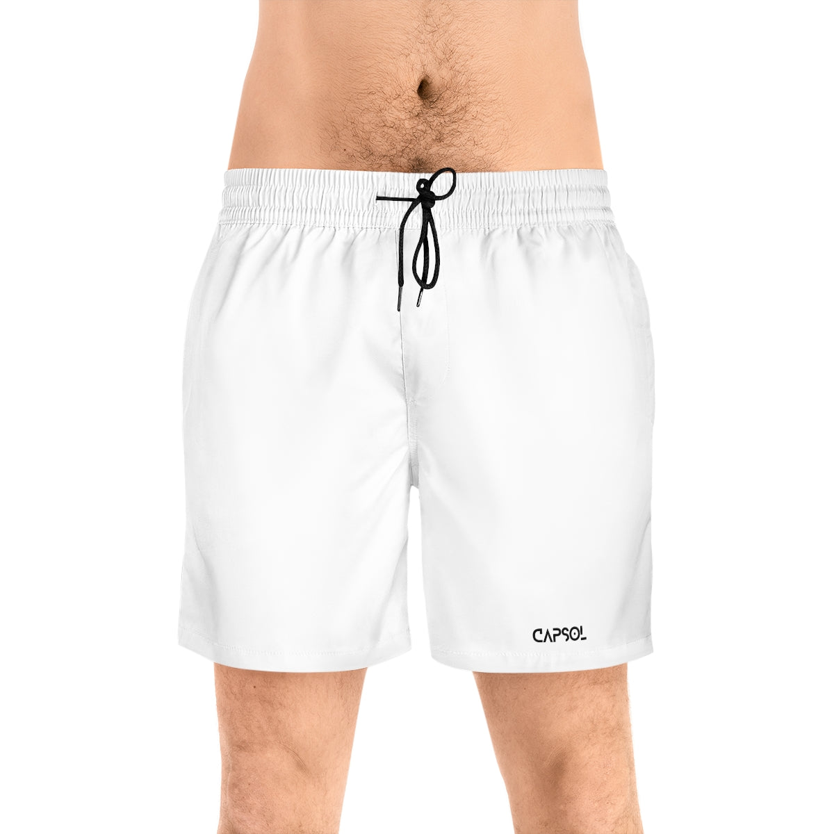 White - black text - b/w string - Mid-Length Swim Shorts
