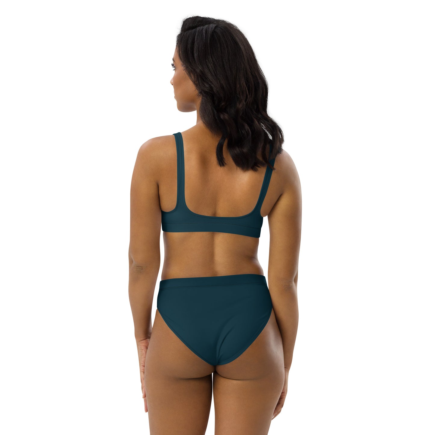 Blue Whale - front left - white text - high-waisted bikini