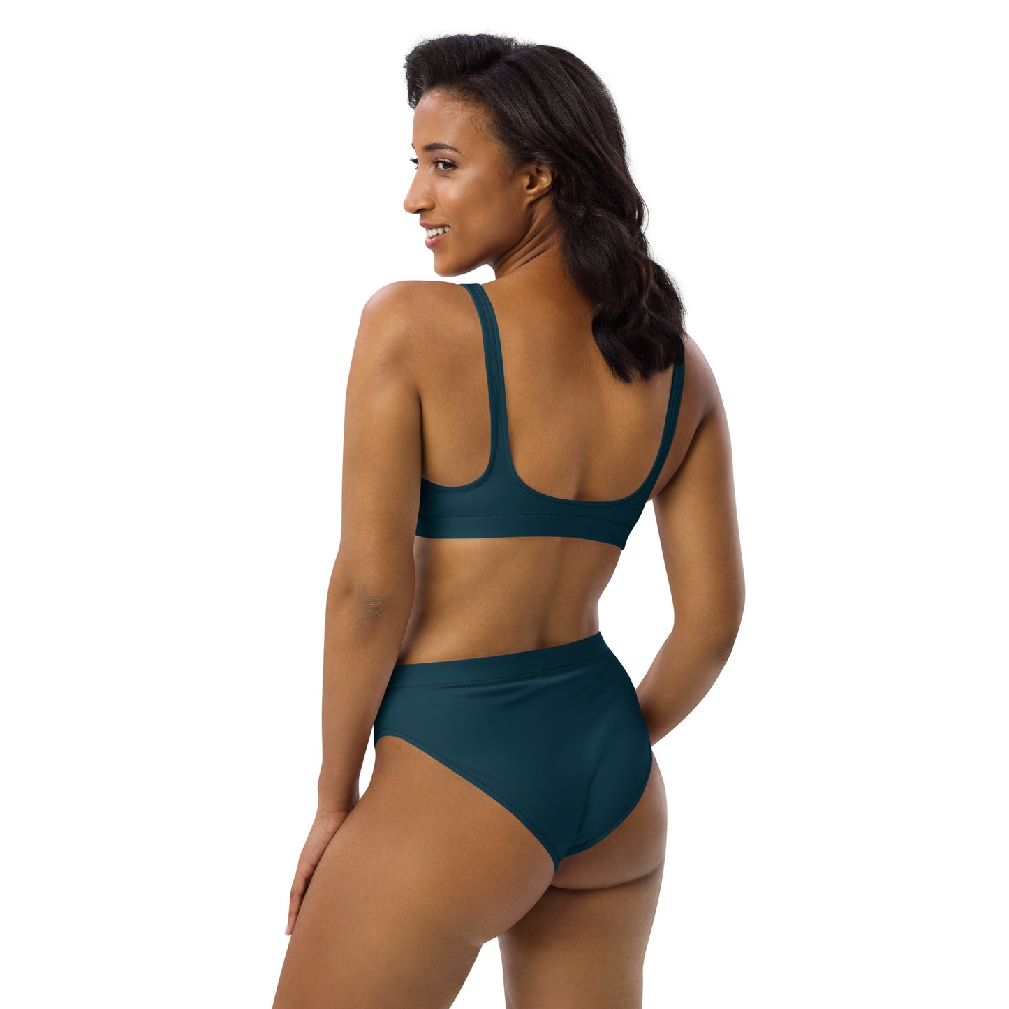 Blue Whale - front left - white text - high-waisted bikini