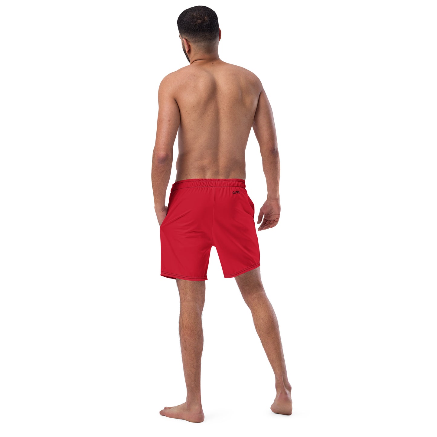 Red - black text - Swim trunks
