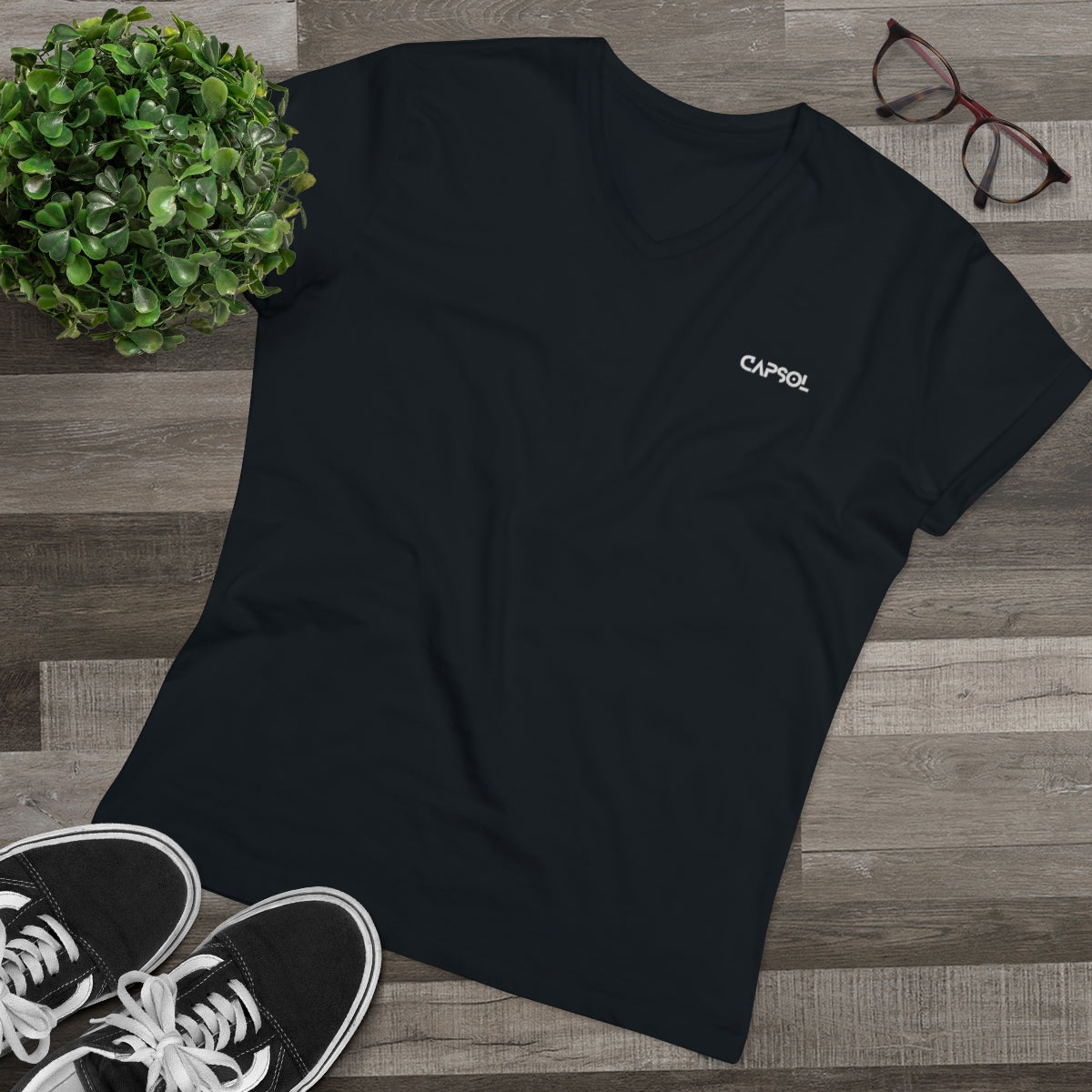 CapSol (front left) - black text - Men’s Presenter V-neck