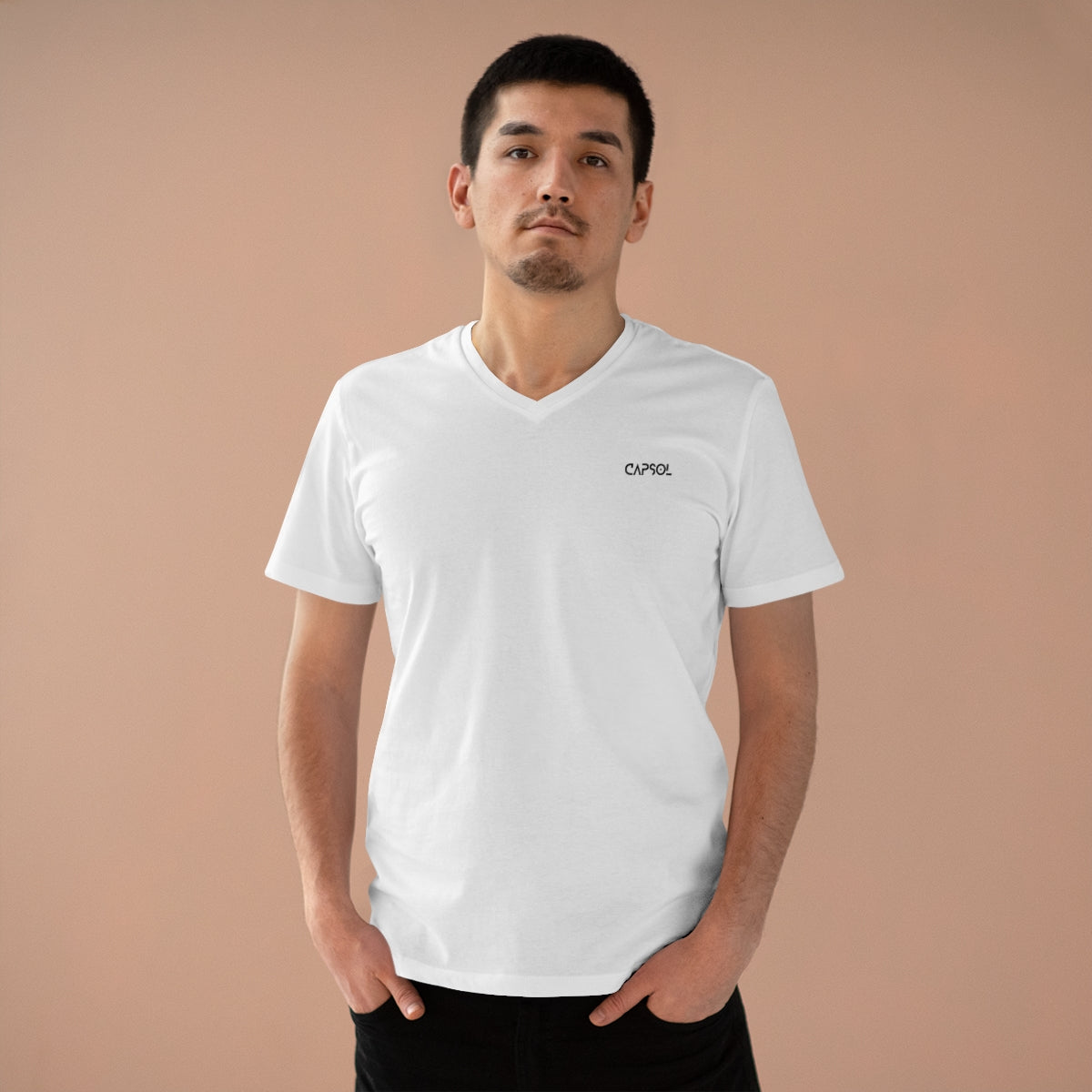 CapSol (front left) - black text - Men’s Presenter V-neck