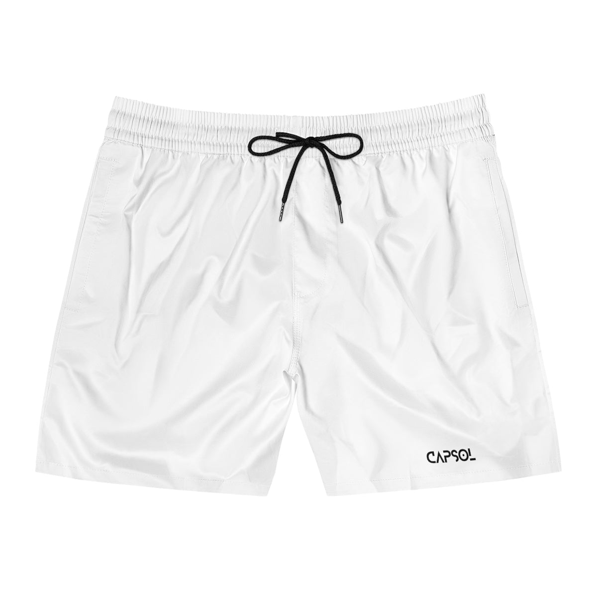 White - black text - b/w string - Mid-Length Swim Shorts
