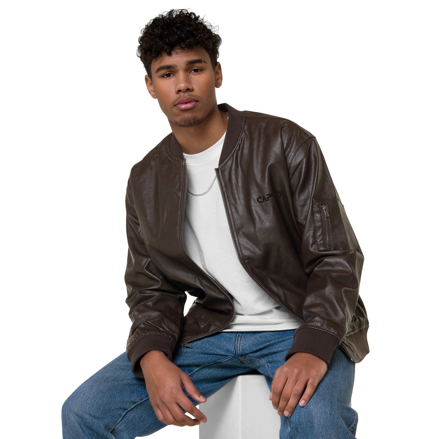 CapSol (front) - black thread - Leather Bomber Jacket
