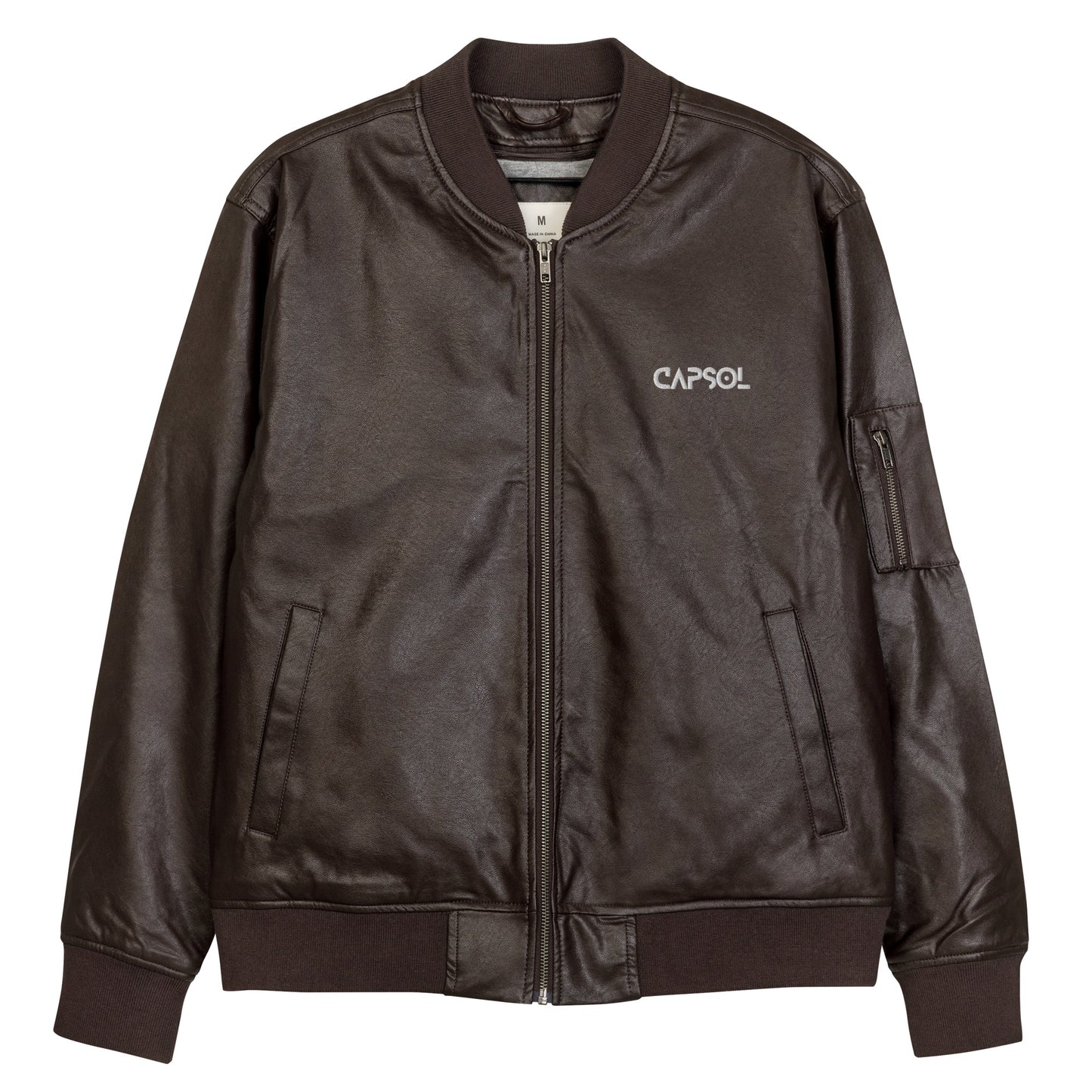 CapSol (front) - white thread - Leather Bomber Jacket
