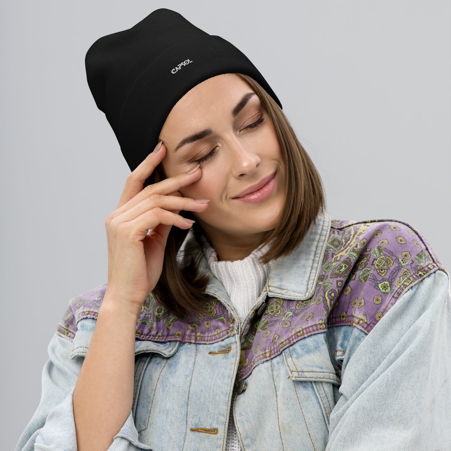CapSol - white thread - Embroidered Knit Beanie