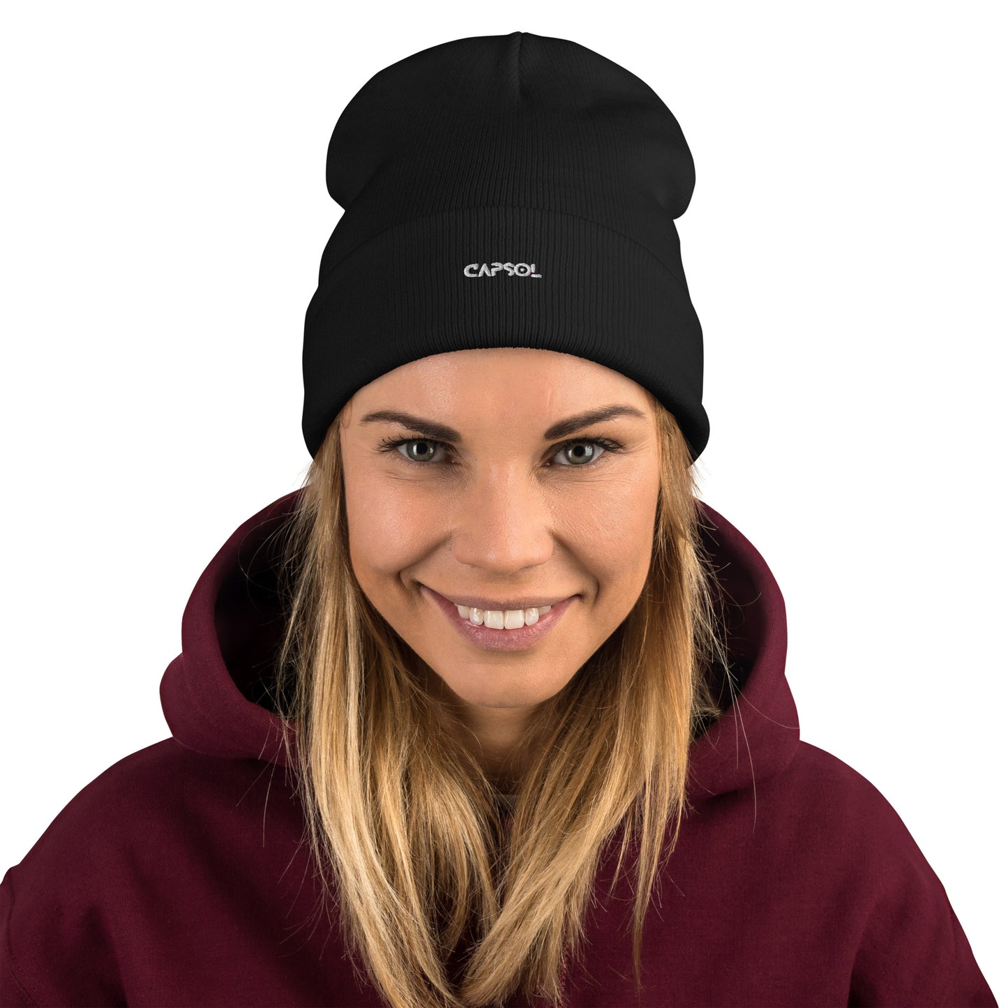 CapSol - white thread - Embroidered Knit Beanie