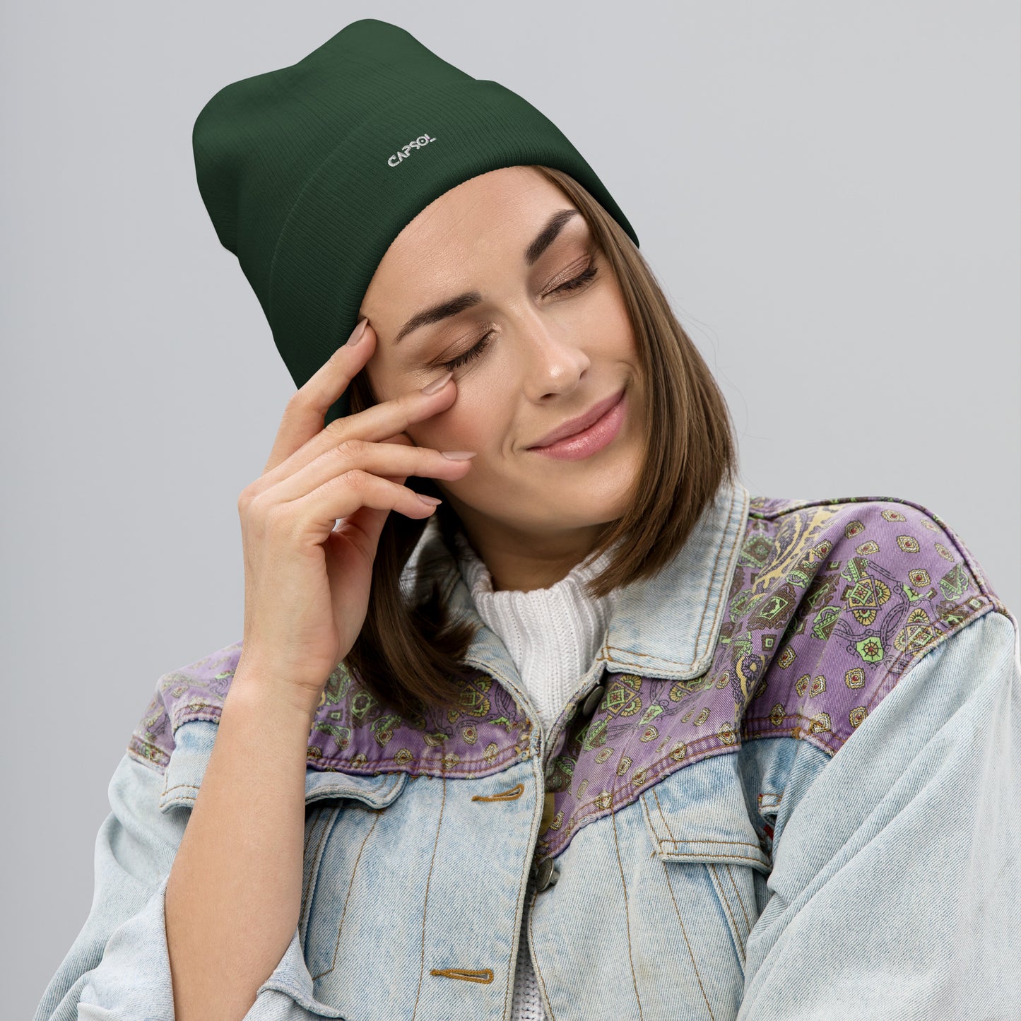CapSol - white thread - Embroidered Knit Beanie