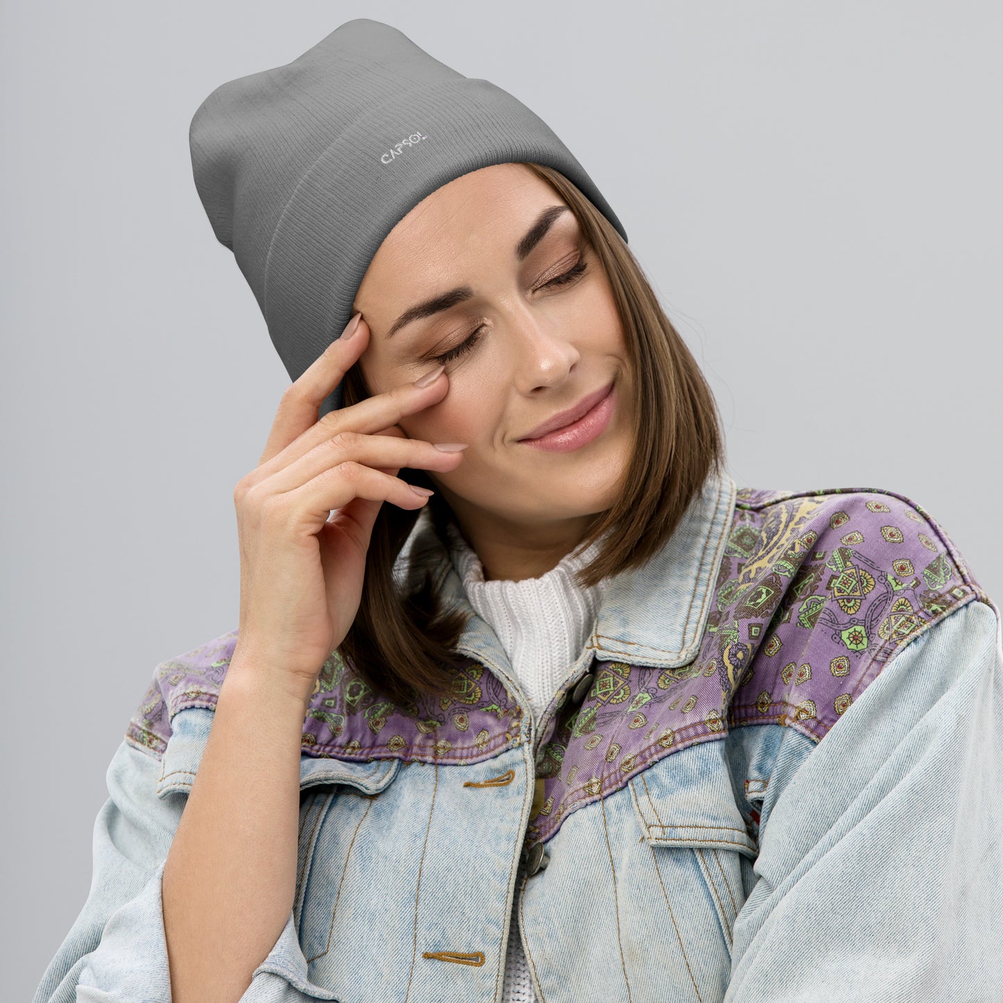 CapSol - white thread - Embroidered Knit Beanie