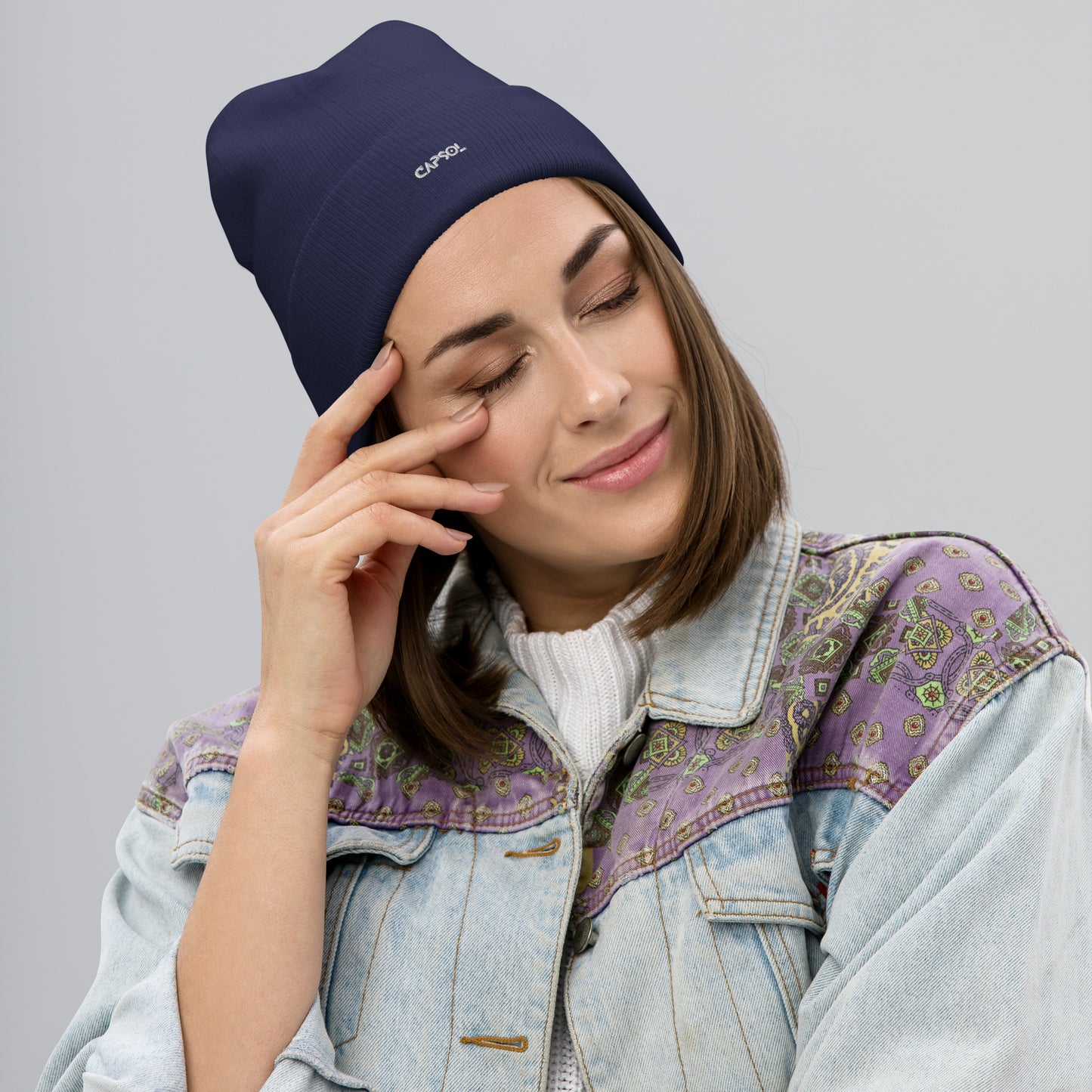 CapSol - white thread - Embroidered Knit Beanie