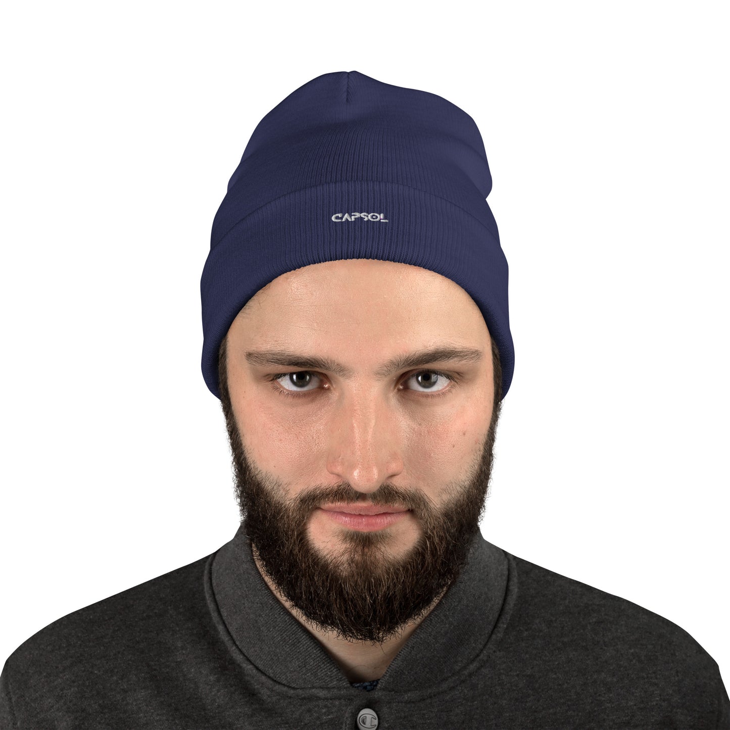 CapSol - white thread - Embroidered Knit Beanie