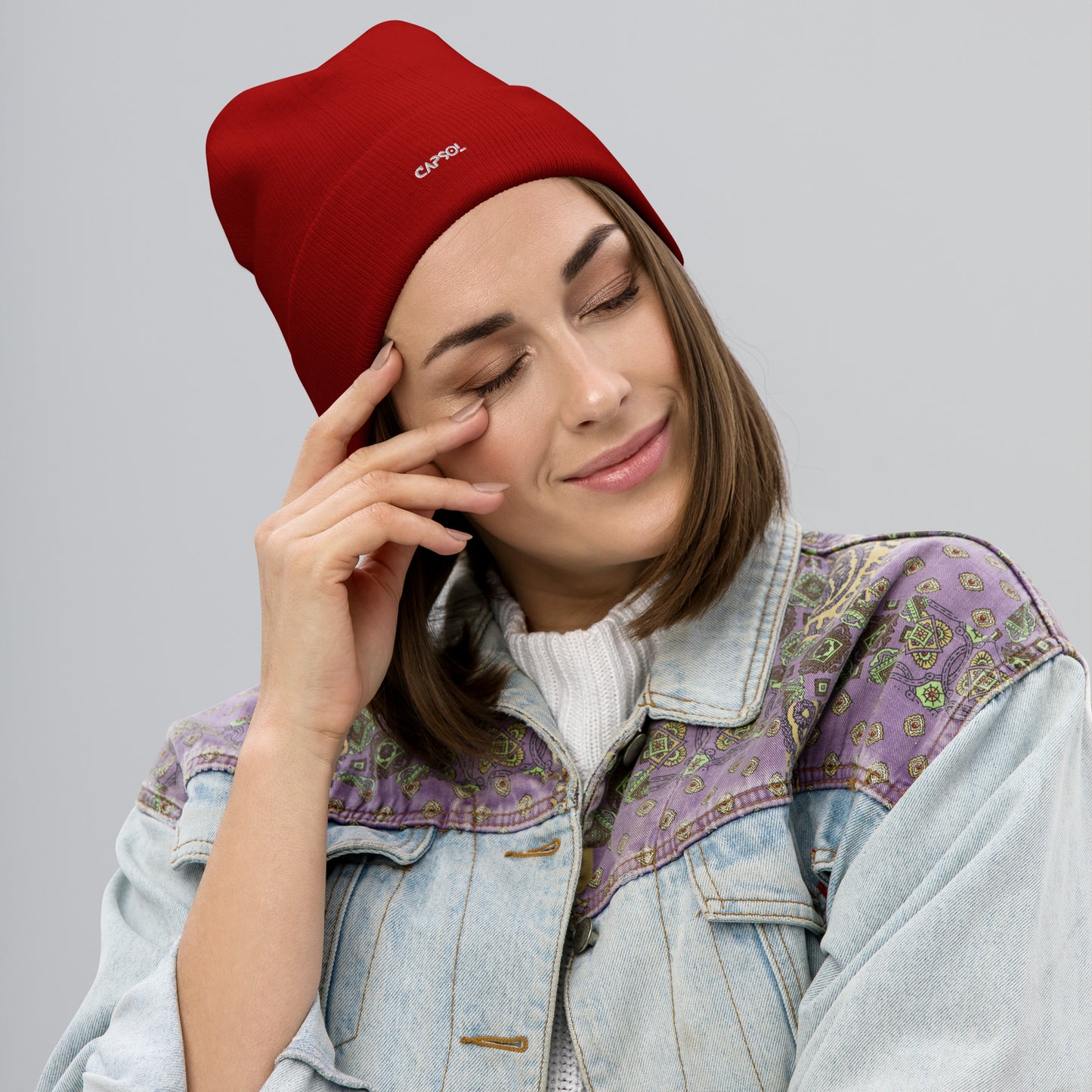 CapSol - white thread - Embroidered Knit Beanie