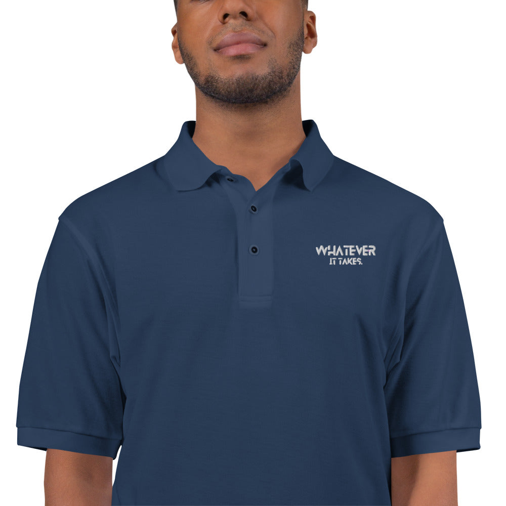 Whatever it takes (front) - white thread - Men's Premium Polo - PORT AUTHORITY