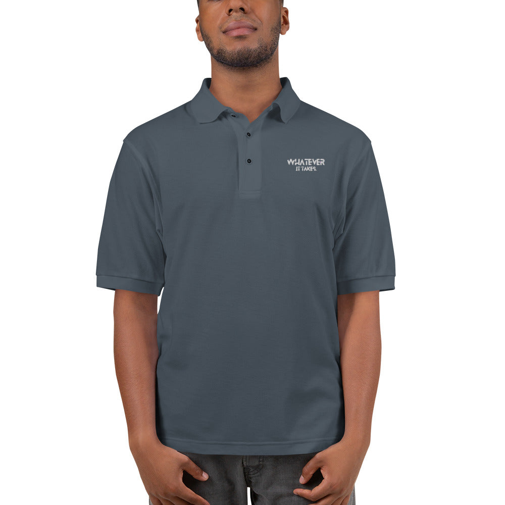 Whatever it takes (front) - white thread - Men's Premium Polo - PORT AUTHORITY
