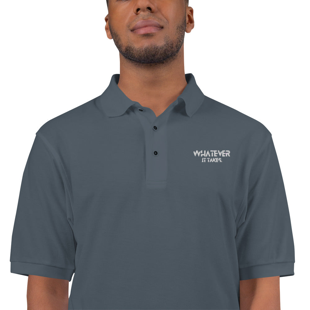Whatever it takes (front) - white thread - Men's Premium Polo - PORT AUTHORITY