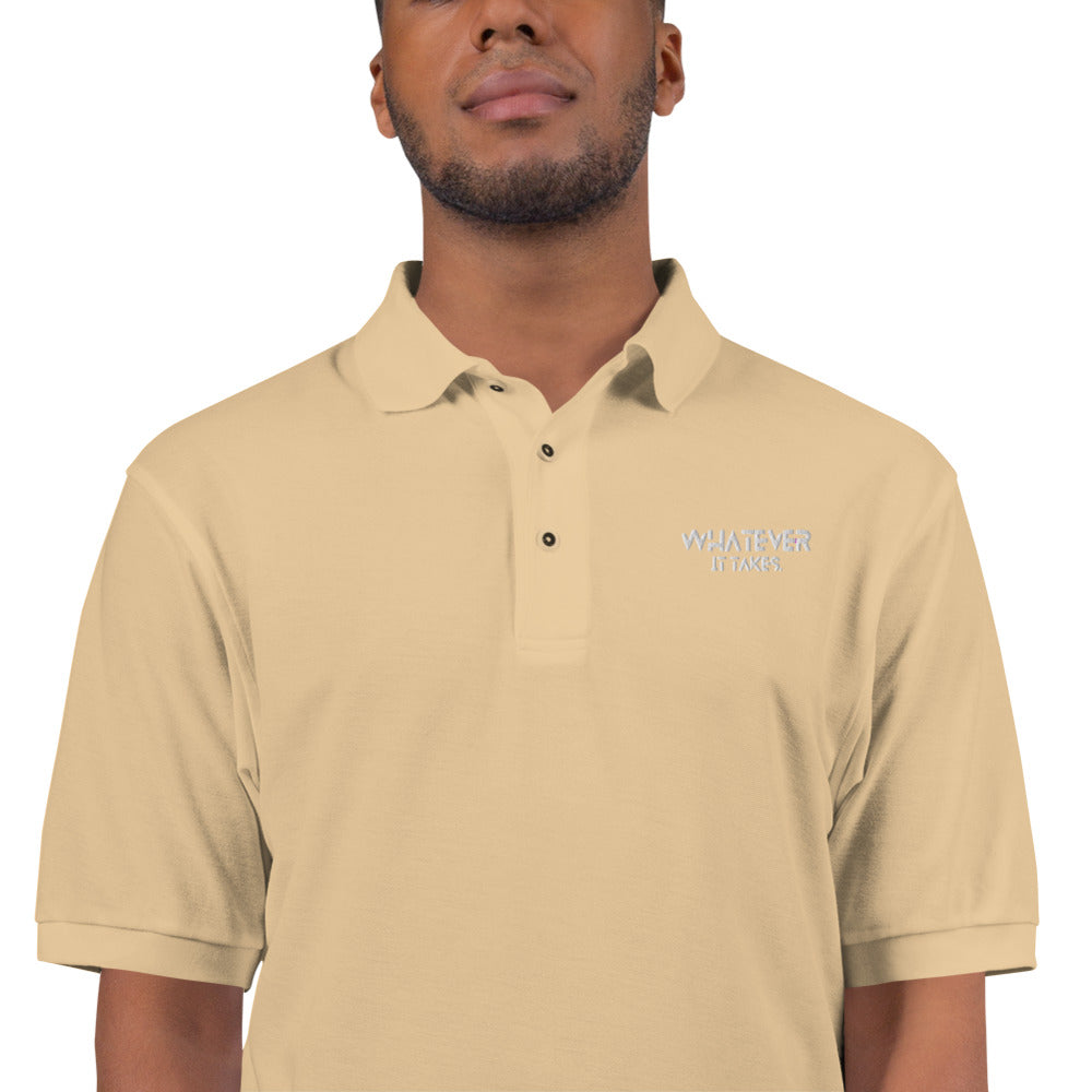 Whatever it takes (front) - white thread - Men's Premium Polo - PORT AUTHORITY