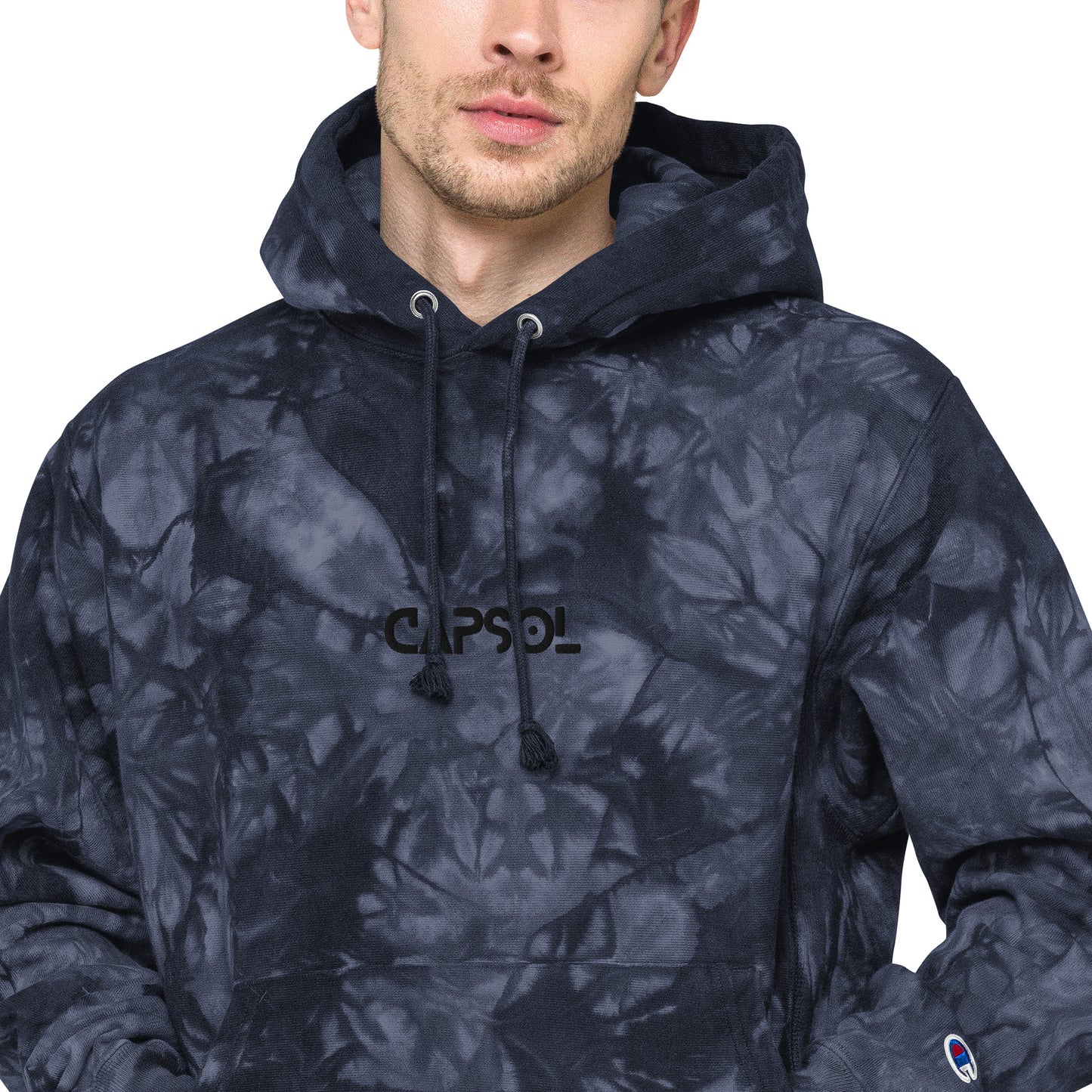 CapSol (front) - black thread - CHAMPION tie-dye hoodie