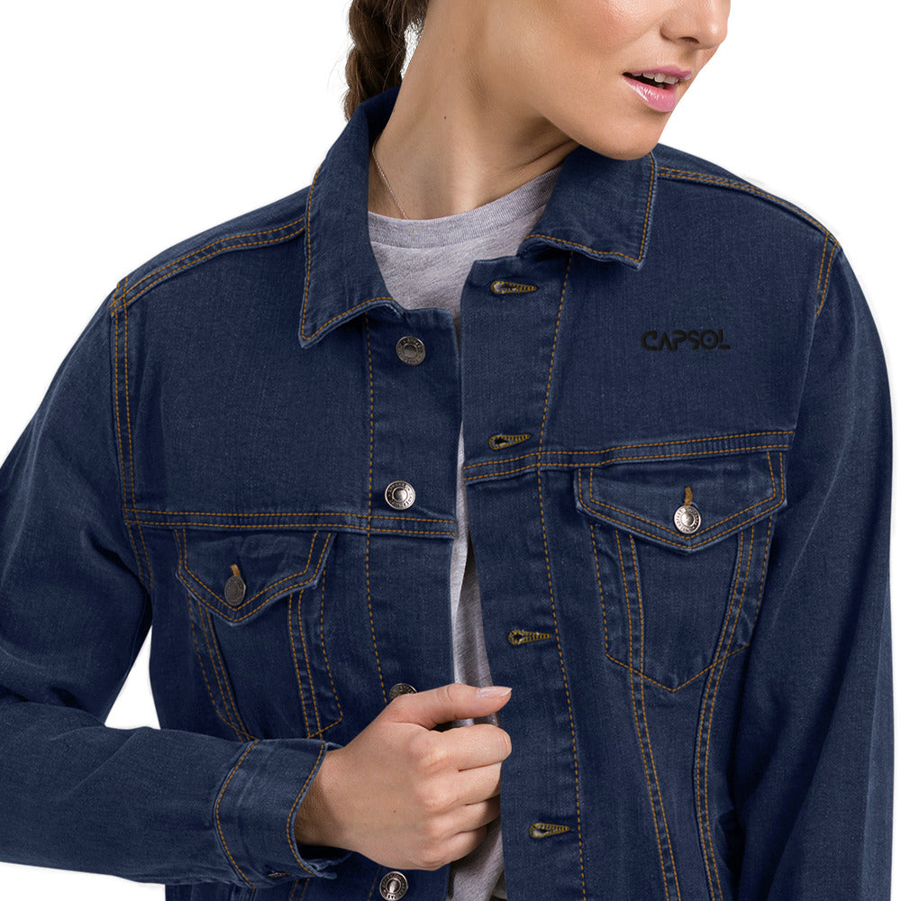 CapSol (front) / Whatever it takes (back) - black thread - Unisex denim jacket