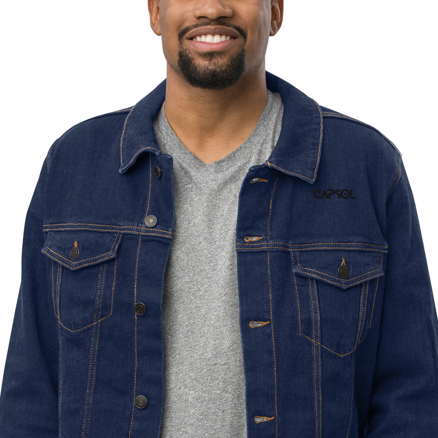 CapSol (front) / Whatever it takes (back) - black thread - Unisex denim jacket