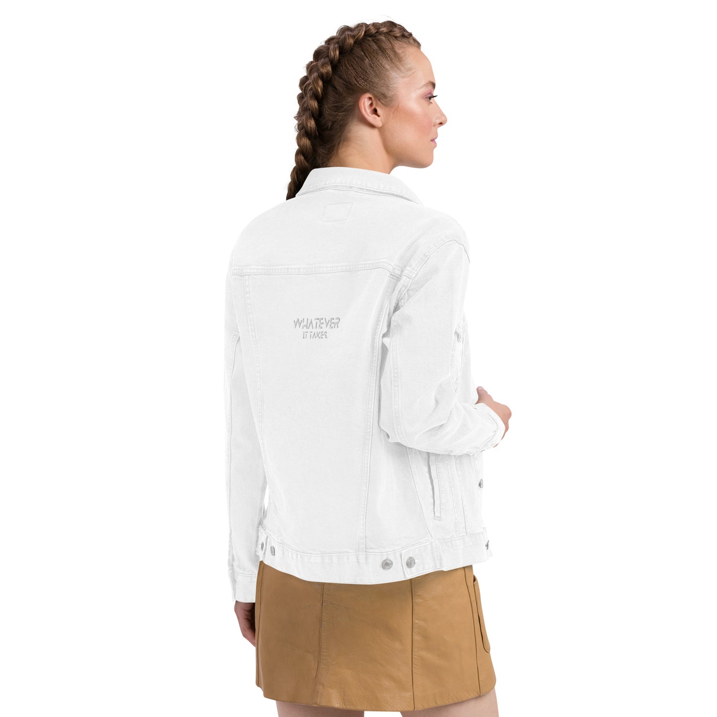 Whatever it takes (back) - white thread - denim jacket