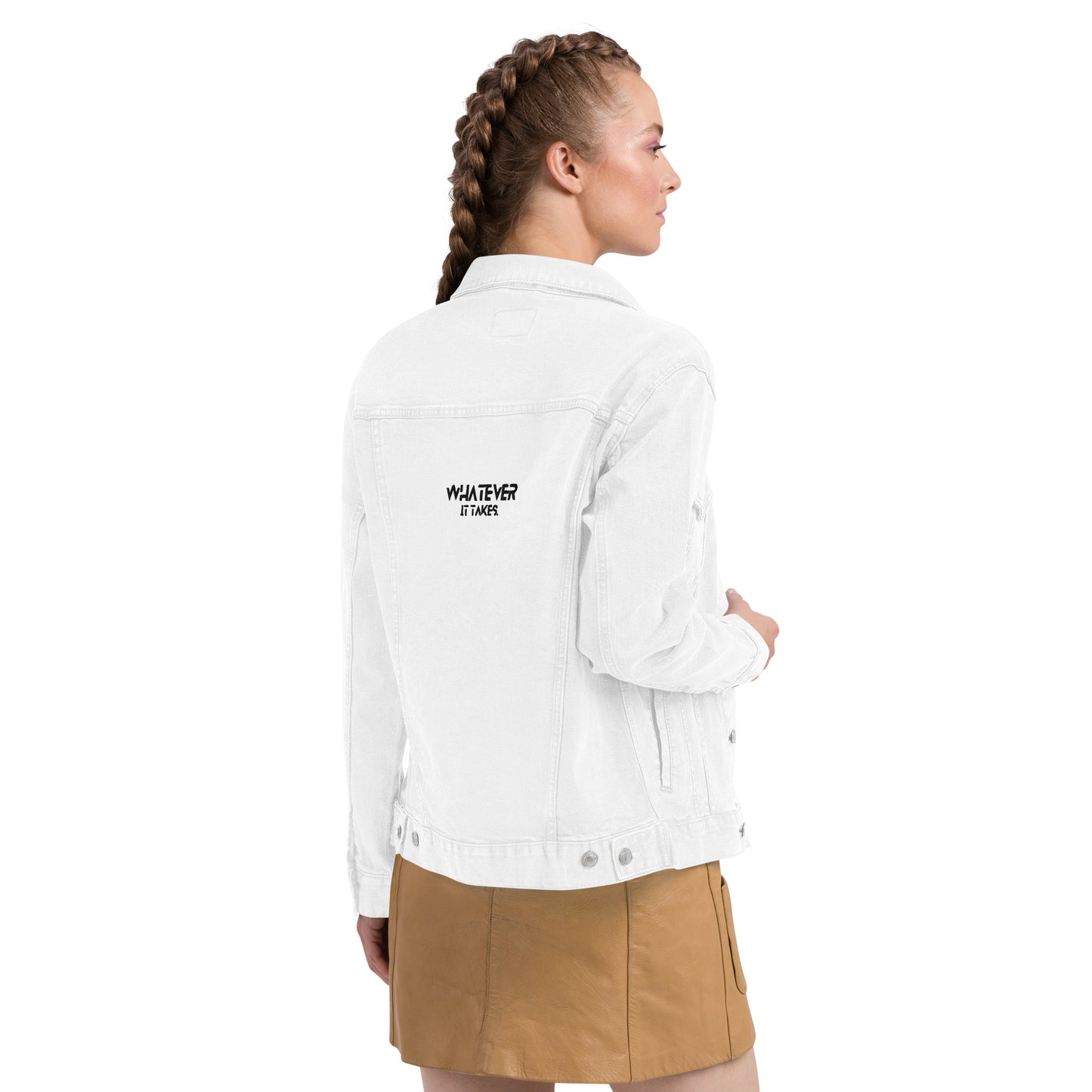 CapSol (front) / Whatever it takes (back) - black thread - Unisex denim jacket