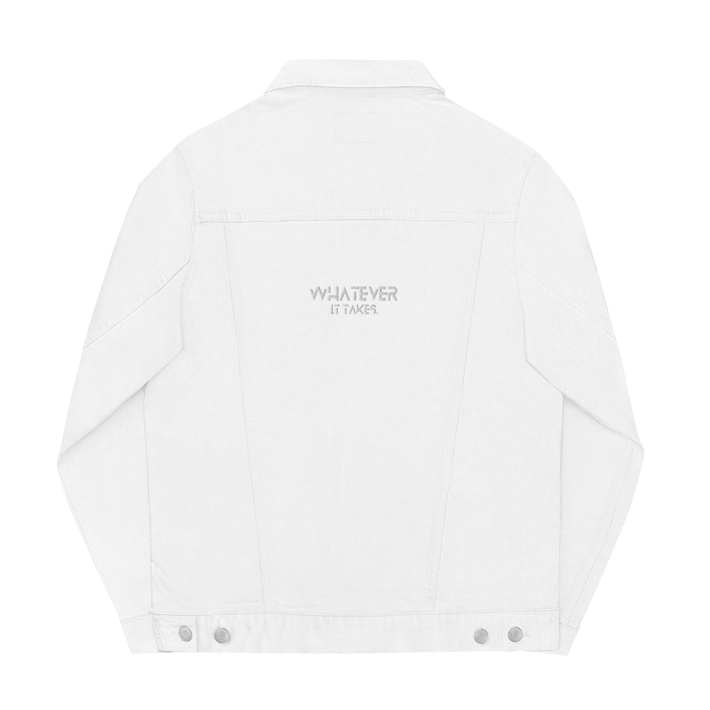 CapSol (front left) / Whatever it takes (back) - white thread - Unisex denim jacket