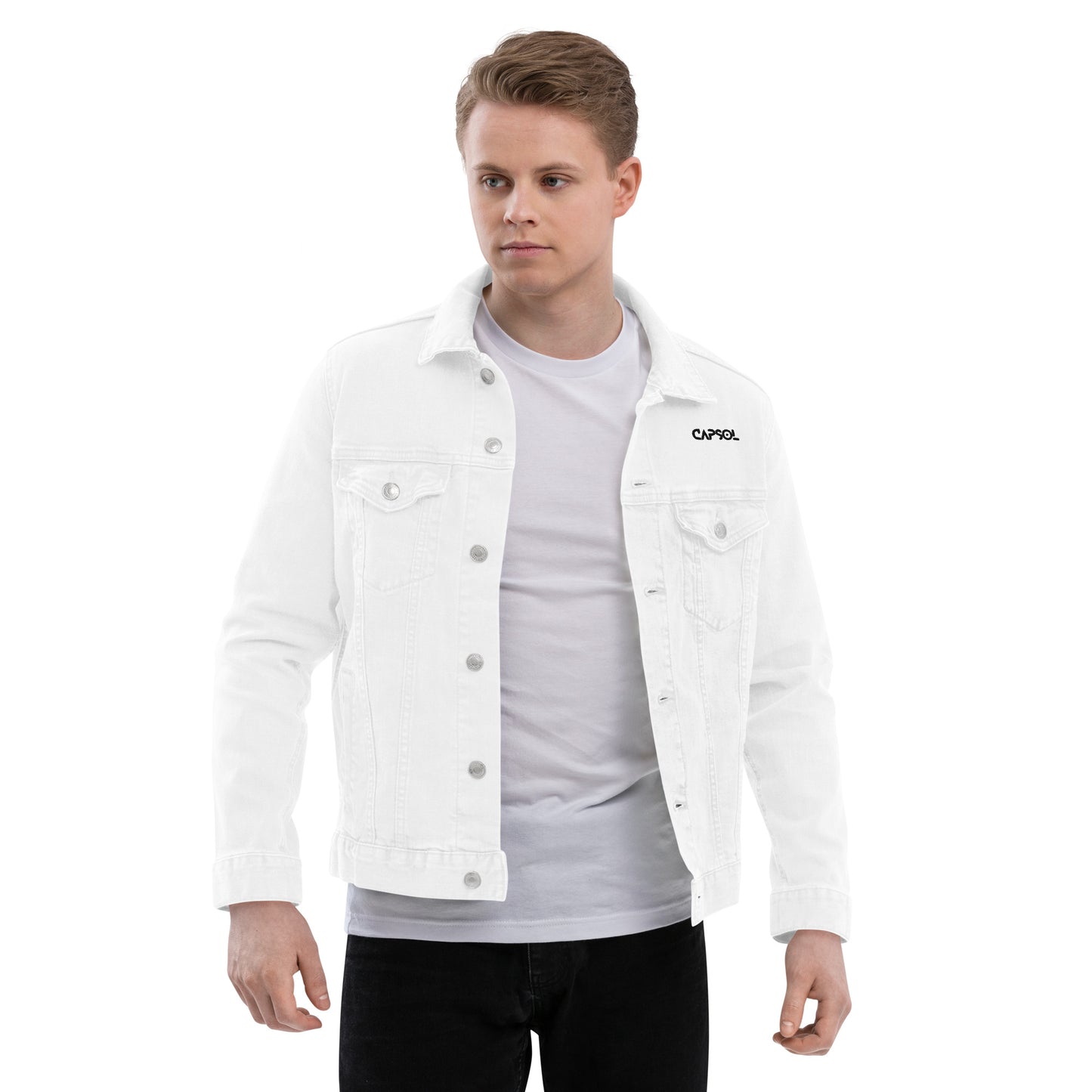 CapSol (front) / Whatever it takes (back) - black thread - Unisex denim jacket