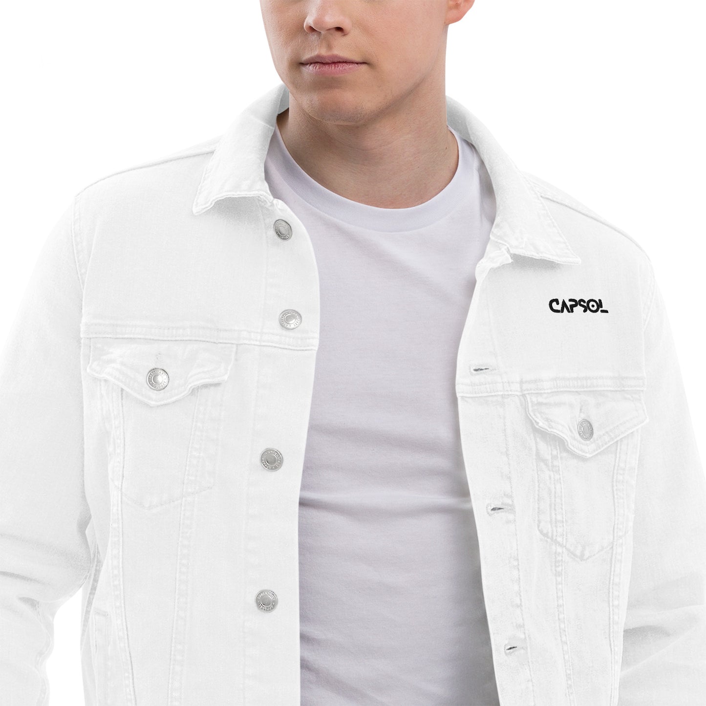 CapSol (front) / Whatever it takes (back) - black thread - Unisex denim jacket