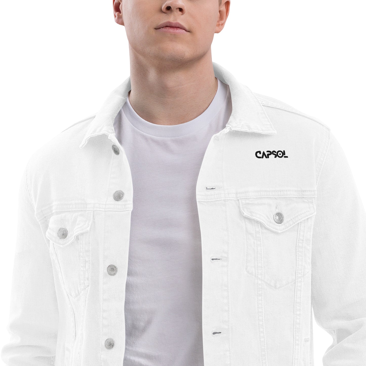 CapSol (front) / Whatever it takes (back) - black thread - Unisex denim jacket