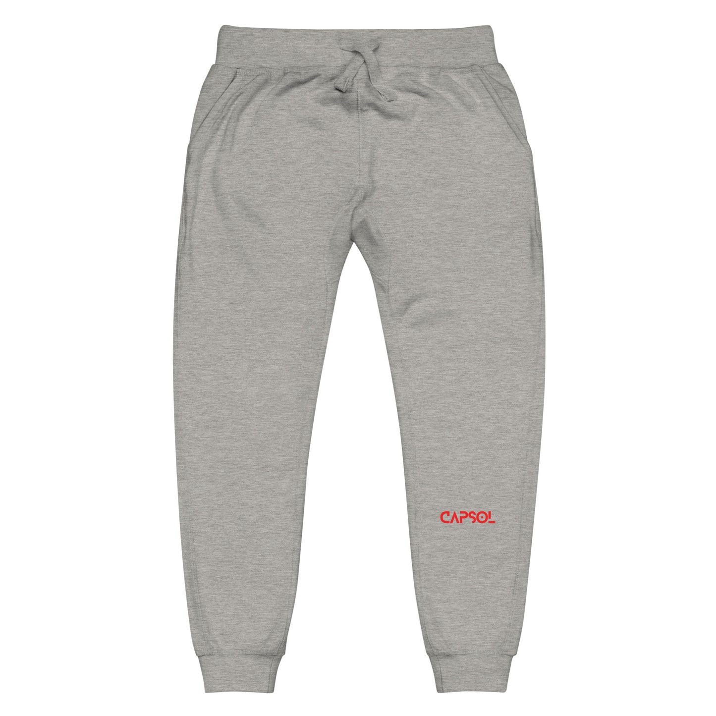 CapSol (front left) - bright red thread - fleece sweatpants
