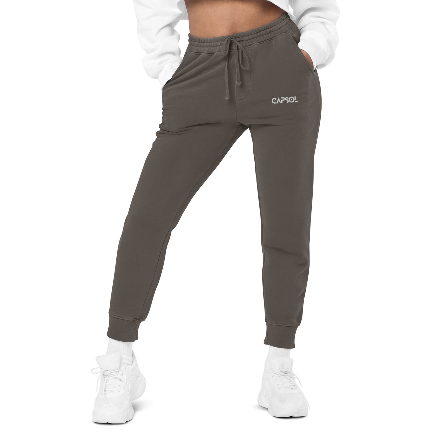 CapSol (front left) - white thread - Unisex pigment-dyed sweatpants INDEPENDENT