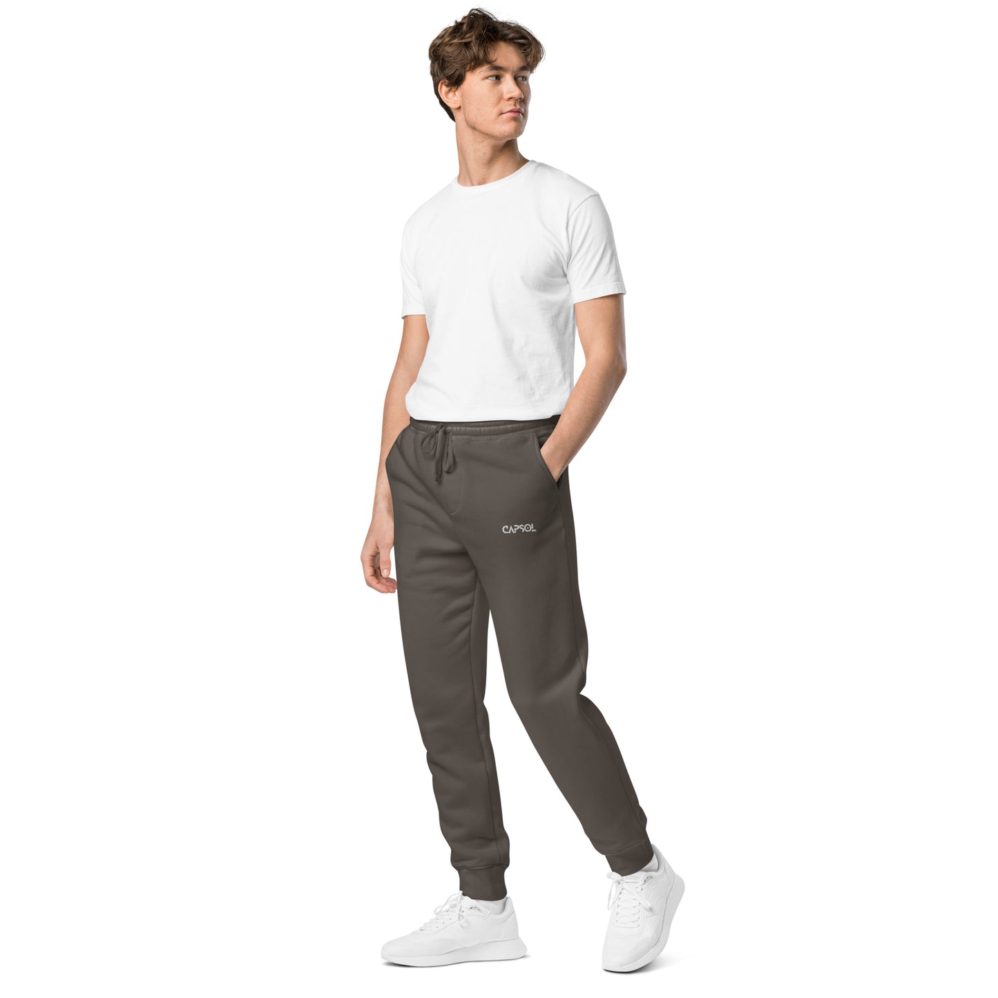CapSol (front left) - white thread - Unisex pigment-dyed sweatpants INDEPENDENT