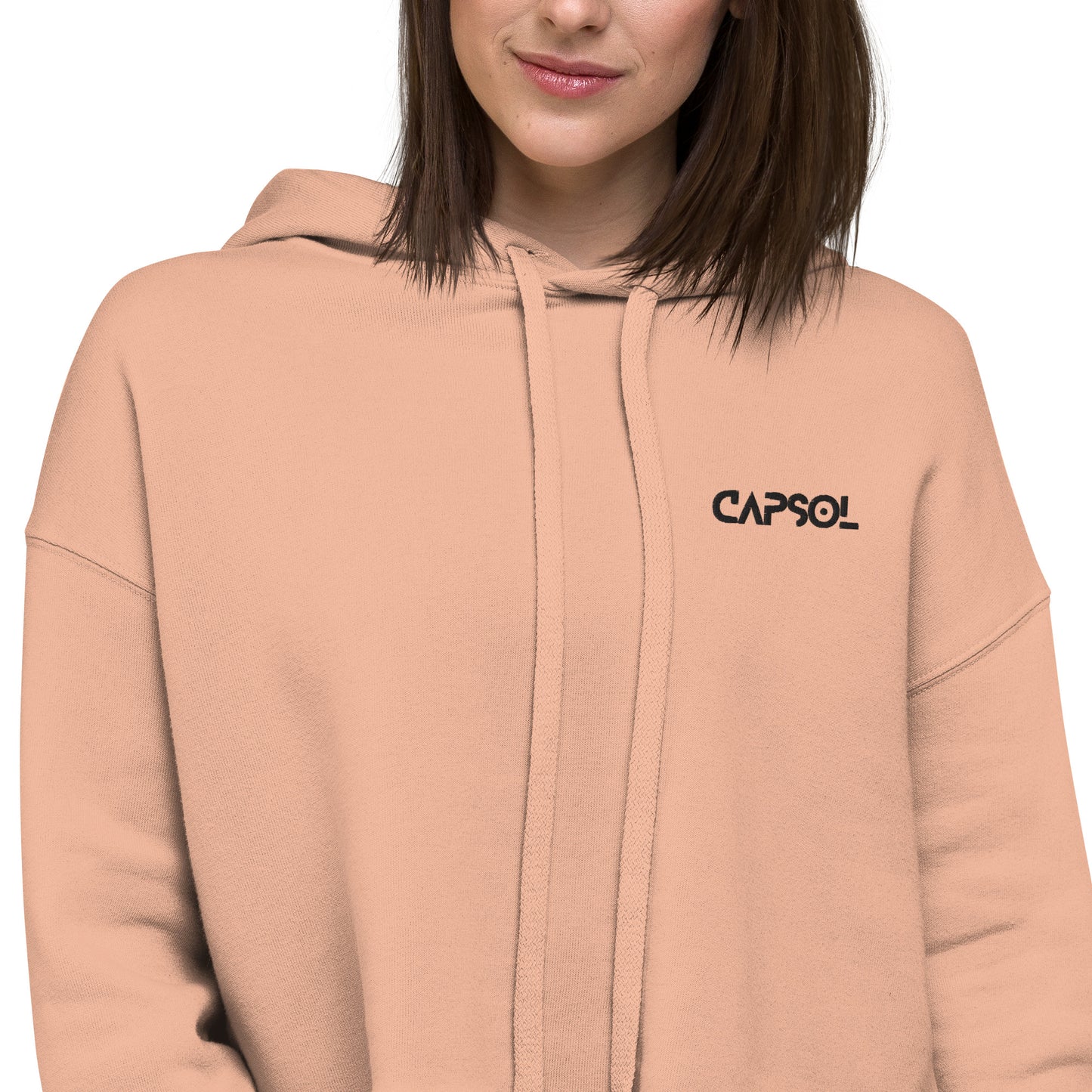 CapSol (front left) - black thread - Crop Hoodie