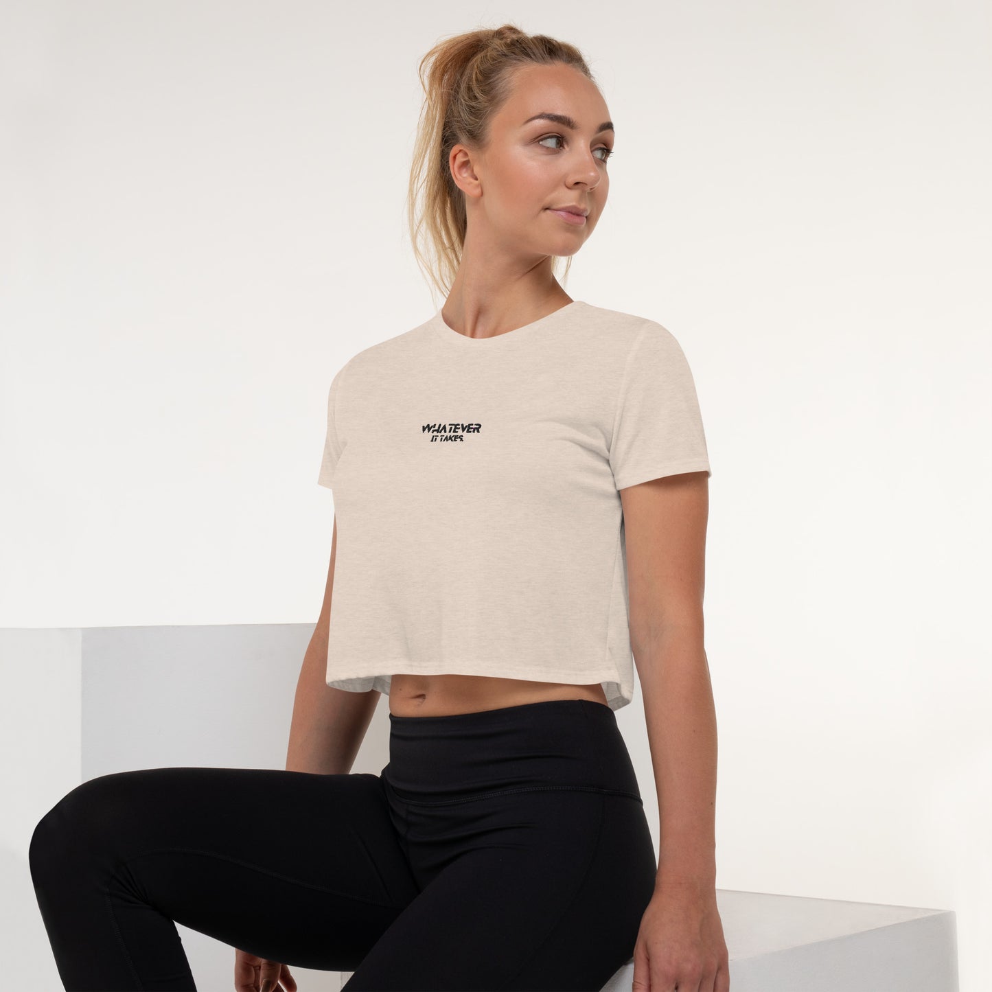 Whatever it takes (front) - black thread - Embroidered Flowy Crop Tee