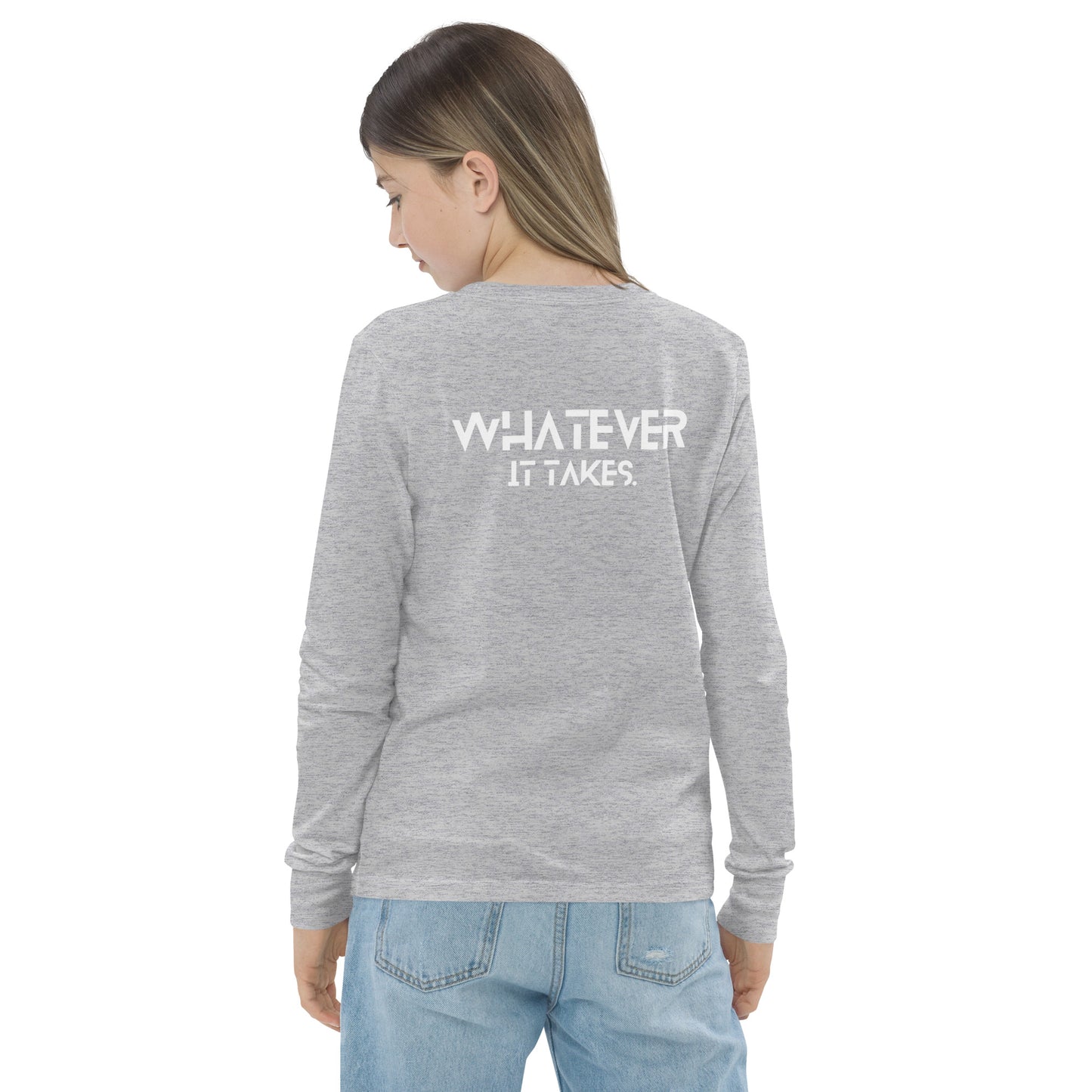 Whatever it takes (back) - white text - Youth long sleeve tee