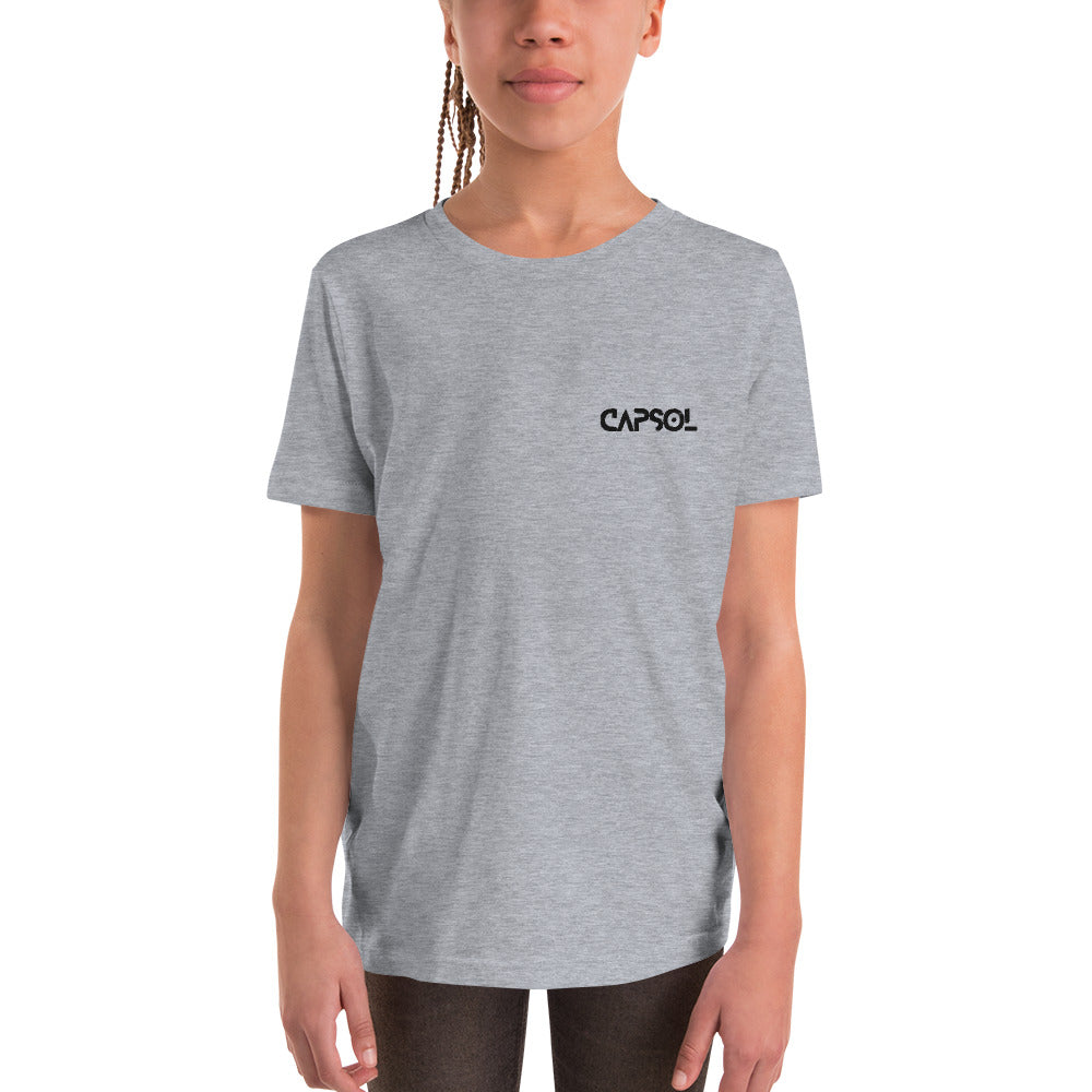 CapSol (front left) - black thread - Youth Short Sleeve T-Shirt