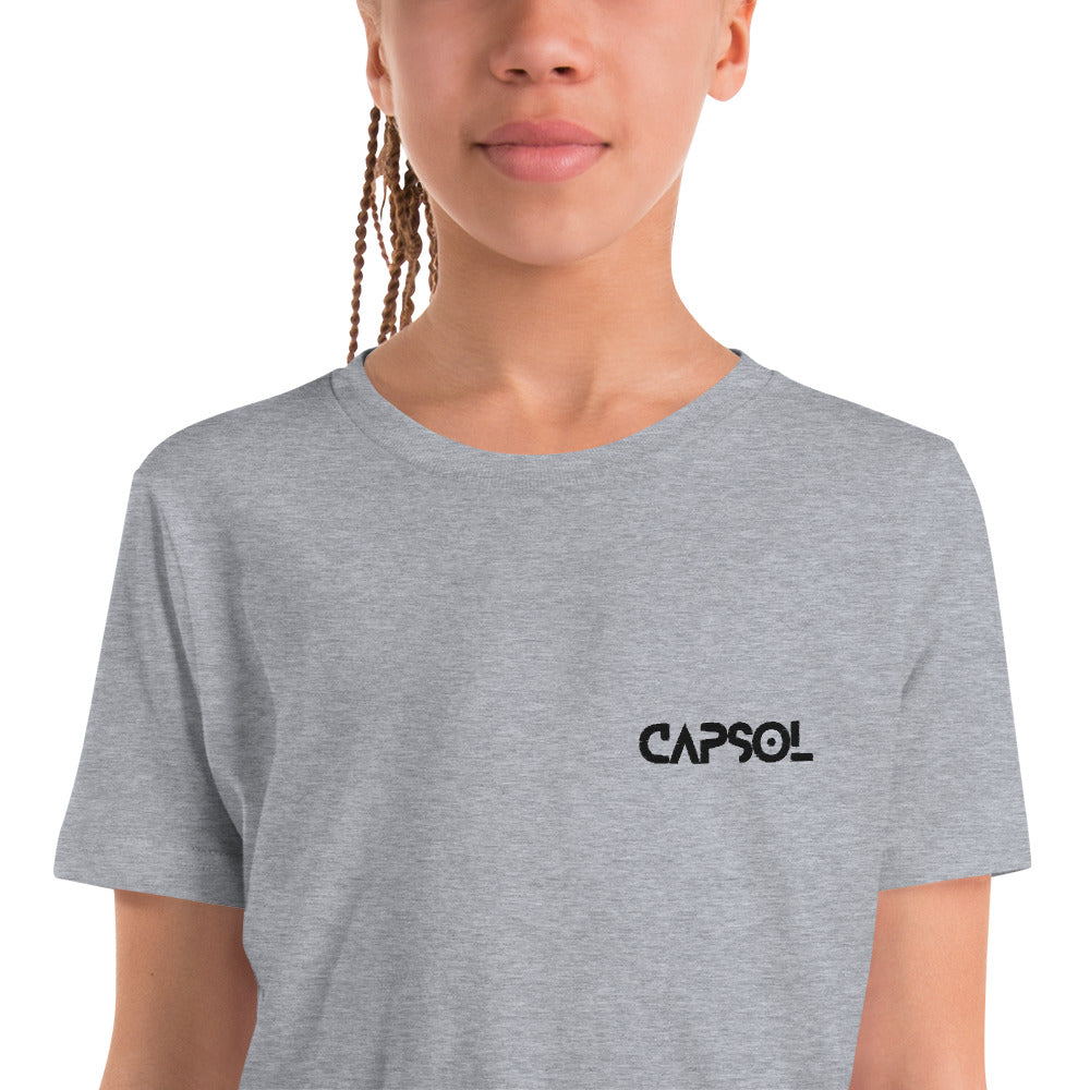 CapSol (front left) - black thread - Youth Short Sleeve T-Shirt