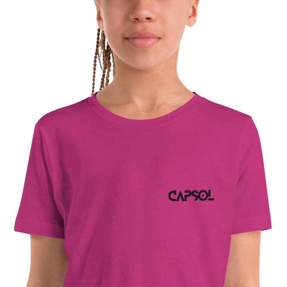 CapSol (front left) - black thread - Youth Short Sleeve T-Shirt