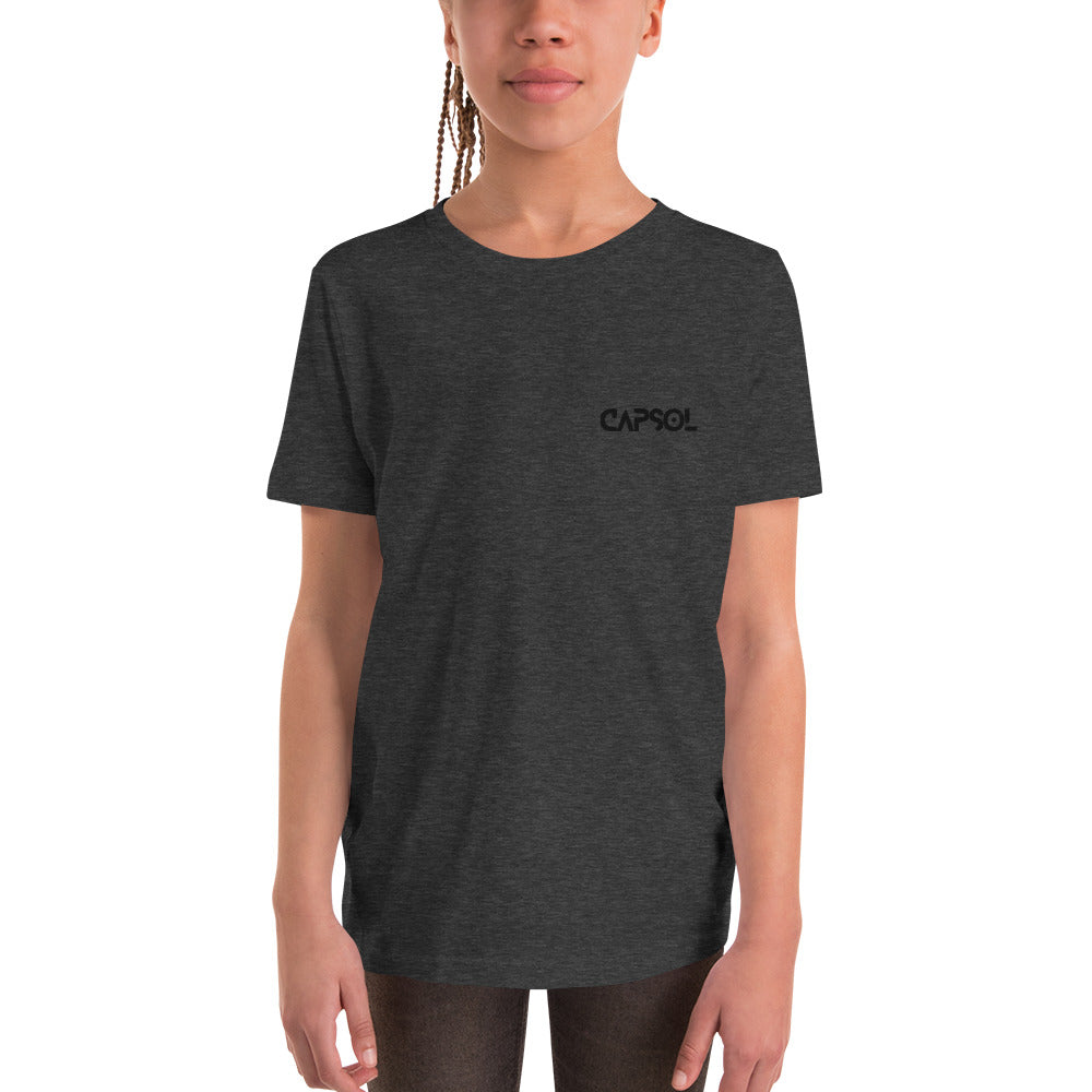 CapSol (front left) - black thread - Youth Short Sleeve T-Shirt