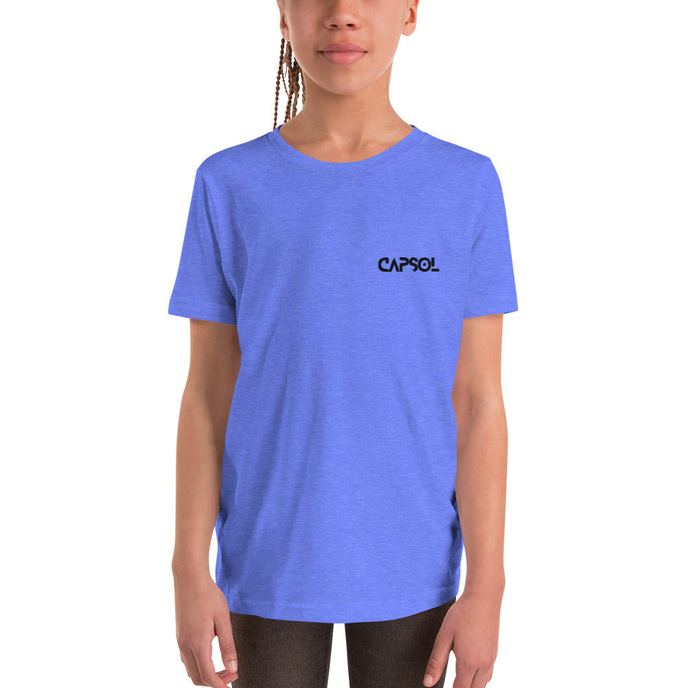 CapSol (front left) - black thread - Youth Short Sleeve T-Shirt