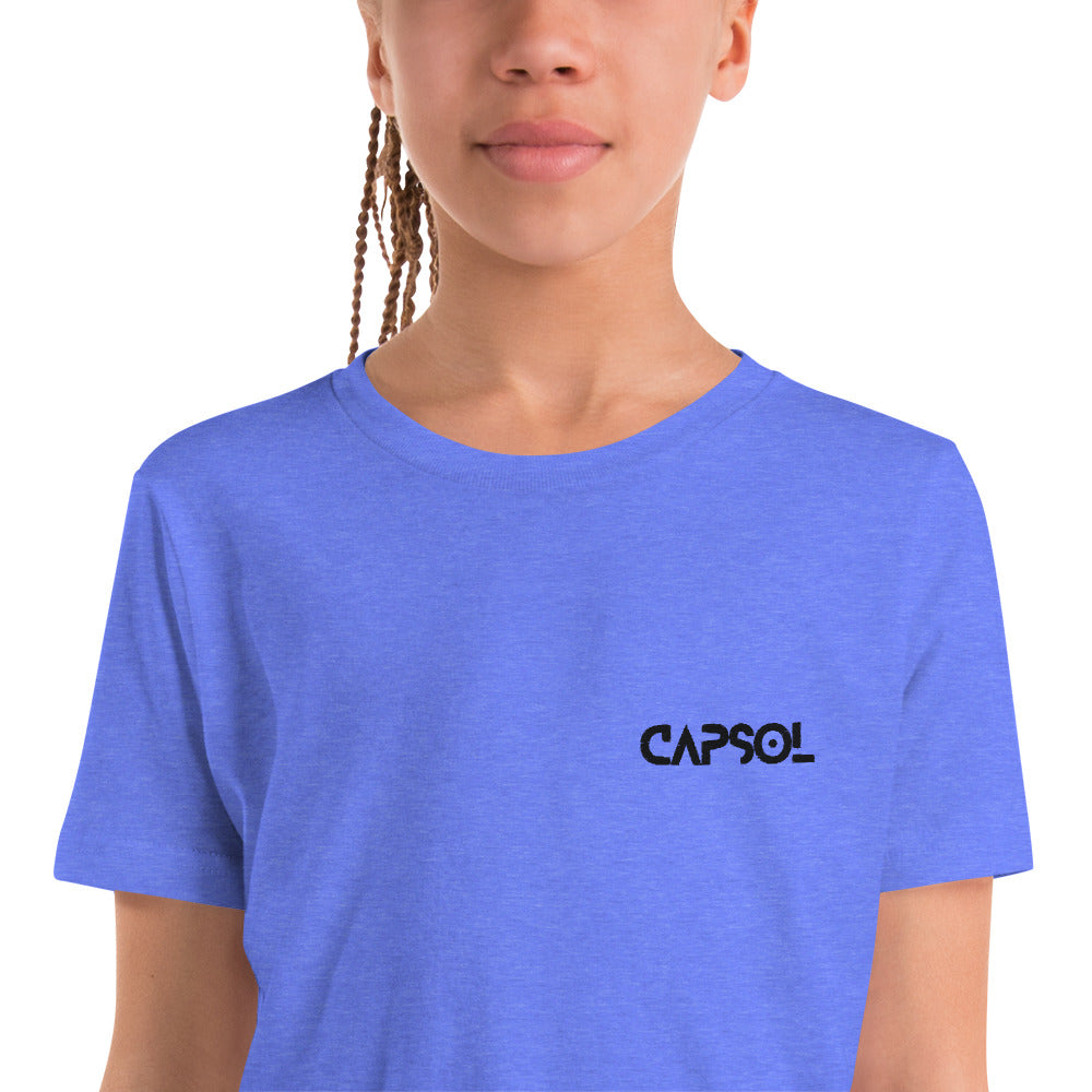 CapSol (front left) - black thread - Youth Short Sleeve T-Shirt