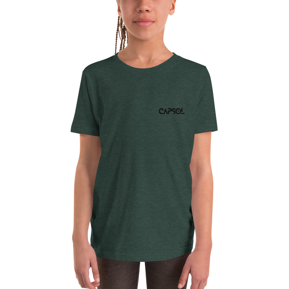 CapSol (front left) - black thread - Youth Short Sleeve T-Shirt